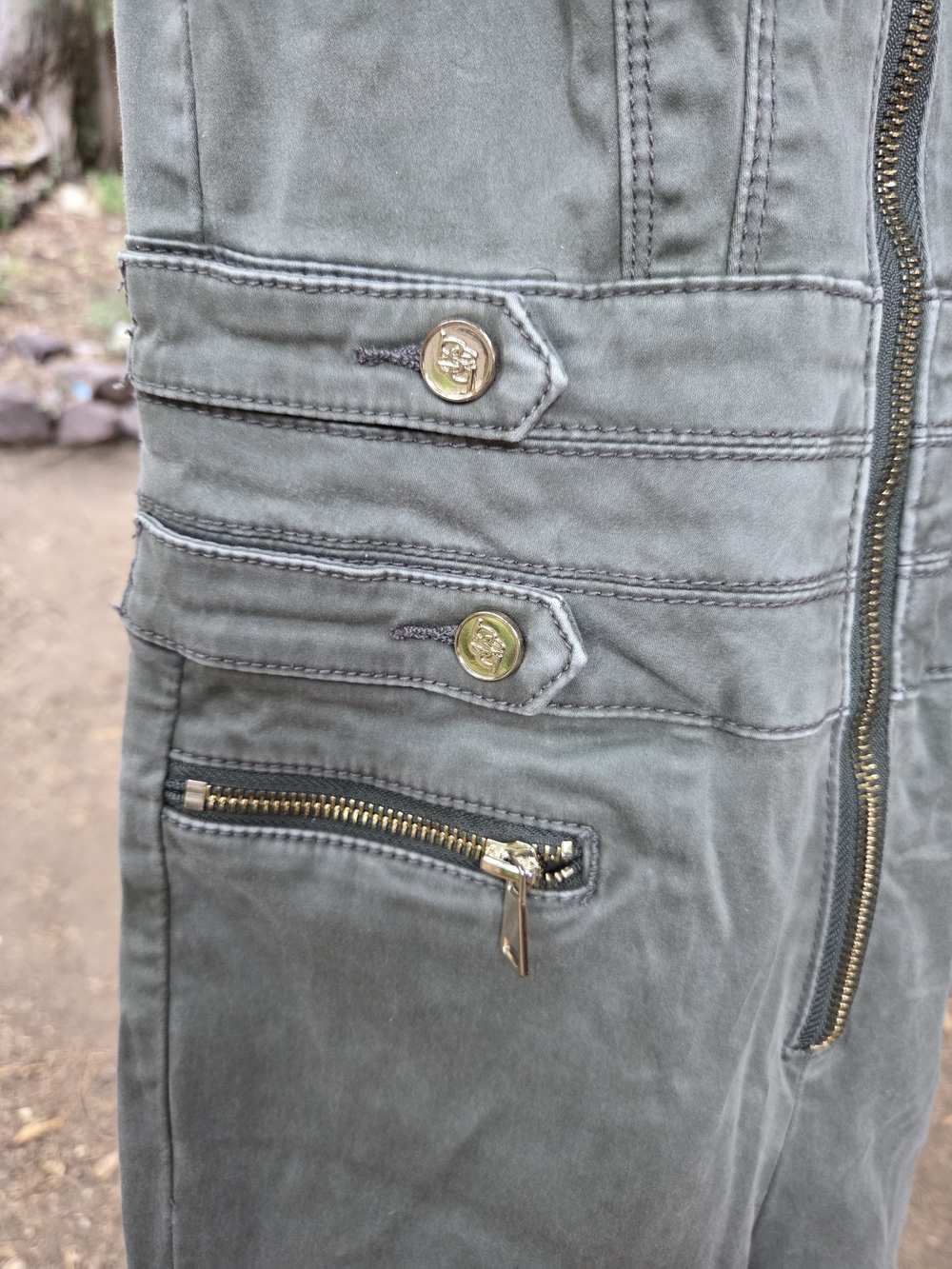 Bebe Olive Green Utility Zip-Front Jumpsuit - Picture 6 of 7